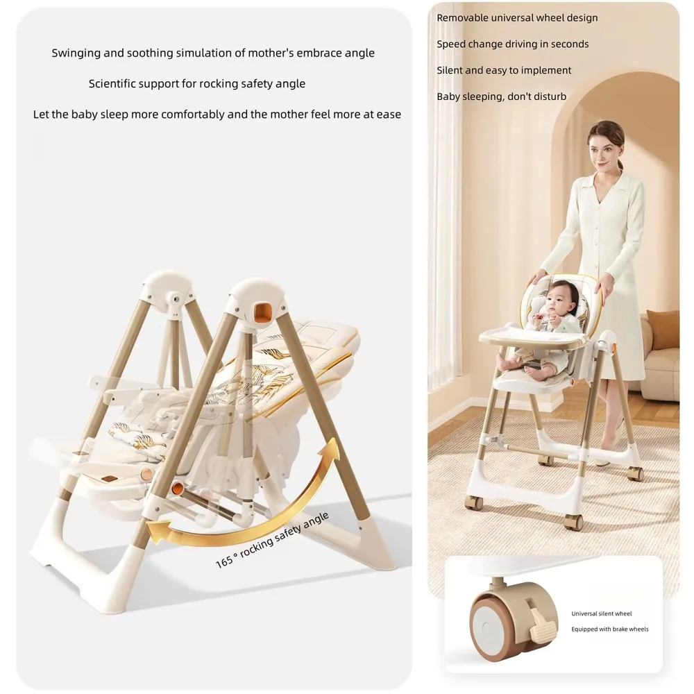3 in 1 High Luxury Multi-functional and Reclinable Baby Feeding Chair and Swing