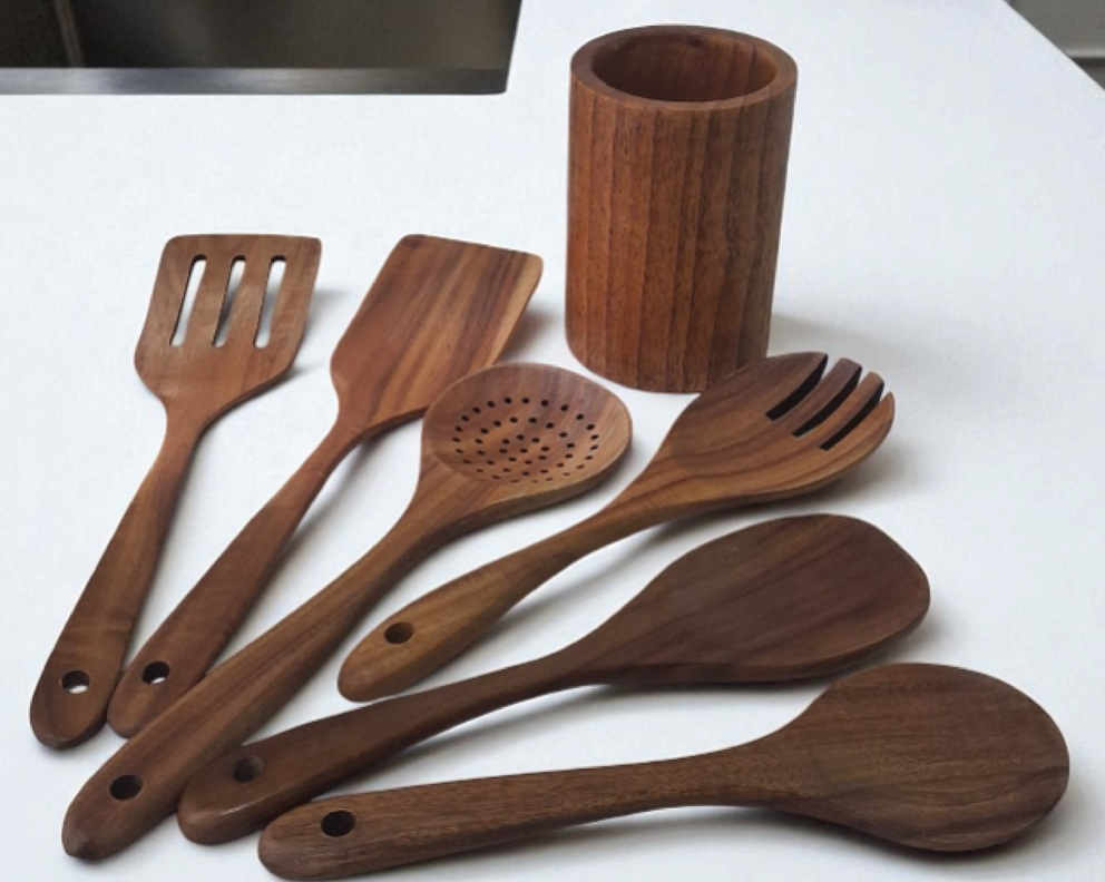 Wooden Spoon Set With Holder - 7pcs