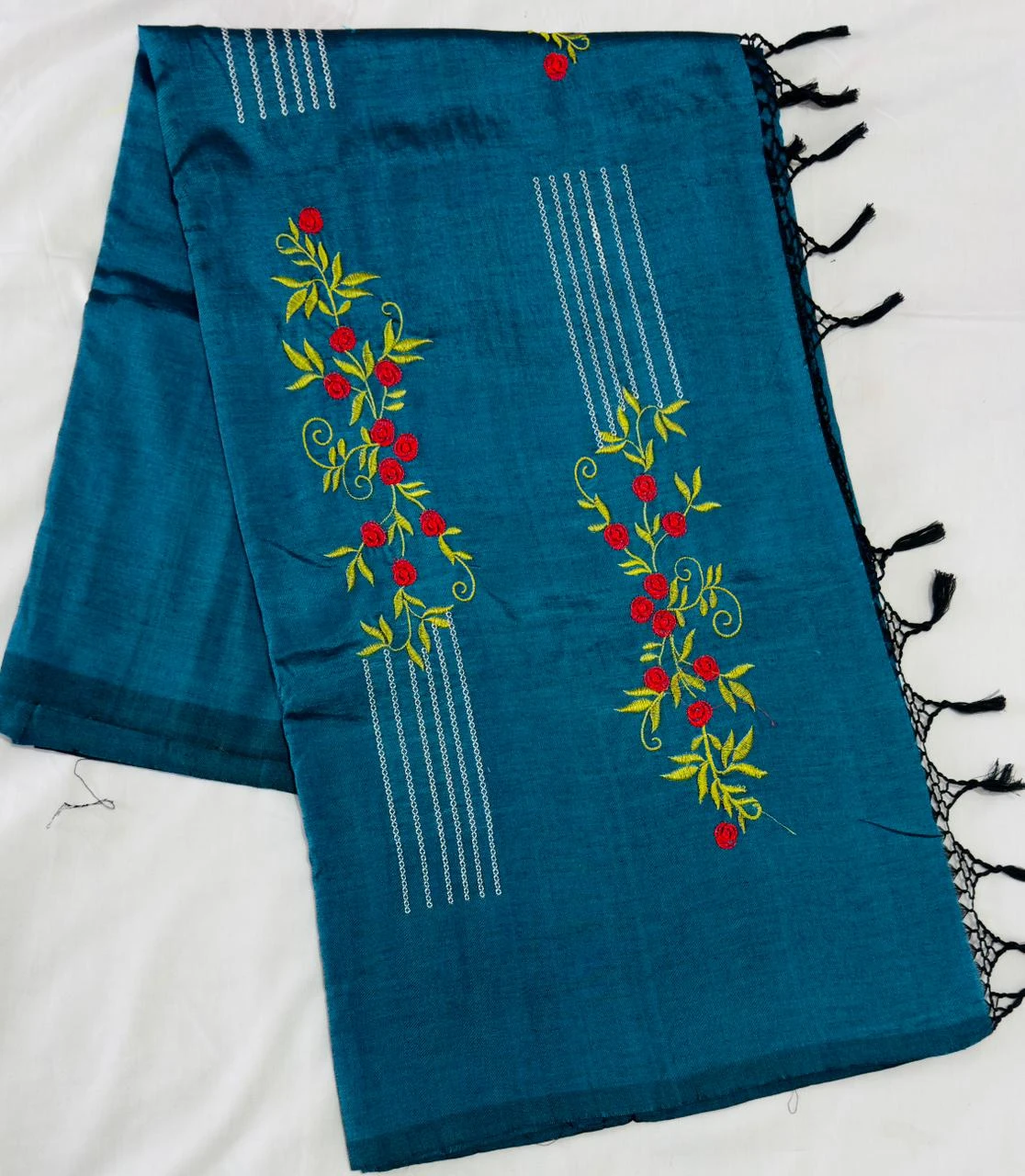 Authentic Handloom Reyon embroidery Saree- Code 218