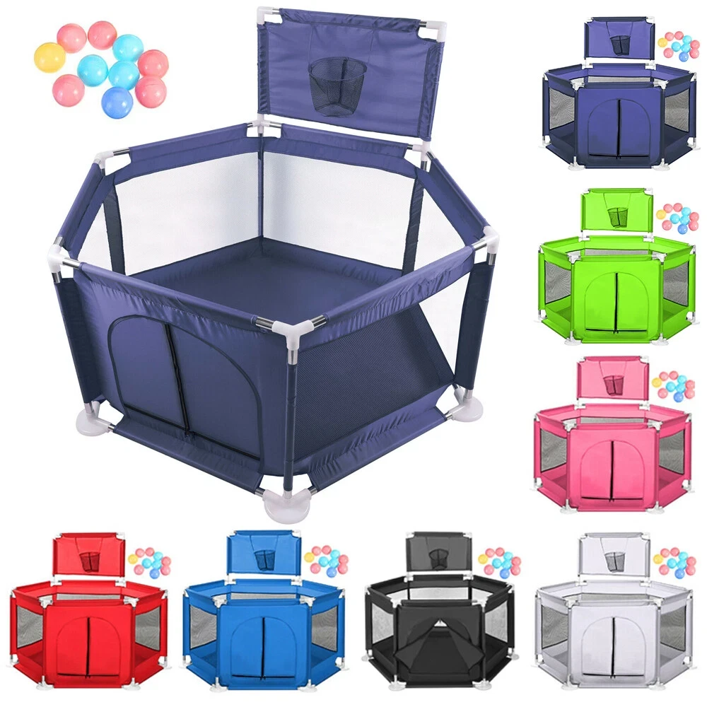 Playpen 6 Sides with Round Zipper Door Play Pen for Toddlers-30balls