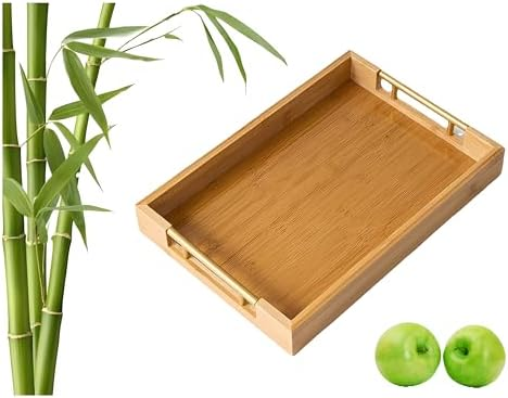 Heavy Duty bamboo Tray- Square Shape Golden Handle