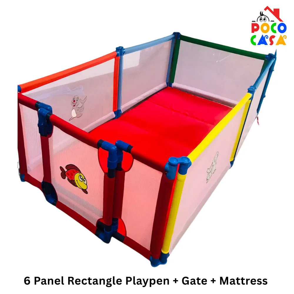Poco Casa 6 Panel Rectangle Playpen with Mattress