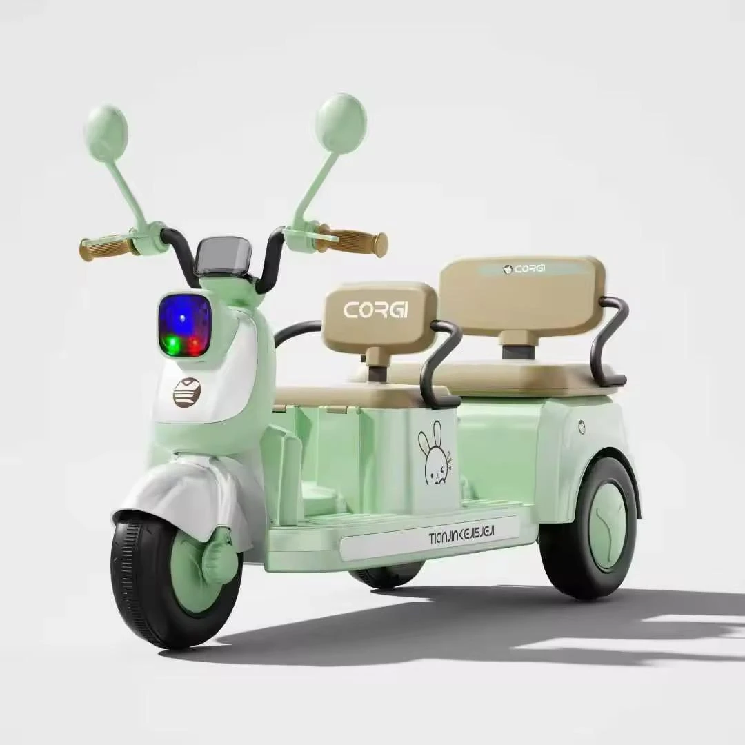 Safe 12V Electric Scooter for Kids with Two Seats | Seats Two Children | LED Lights, Music and Horn